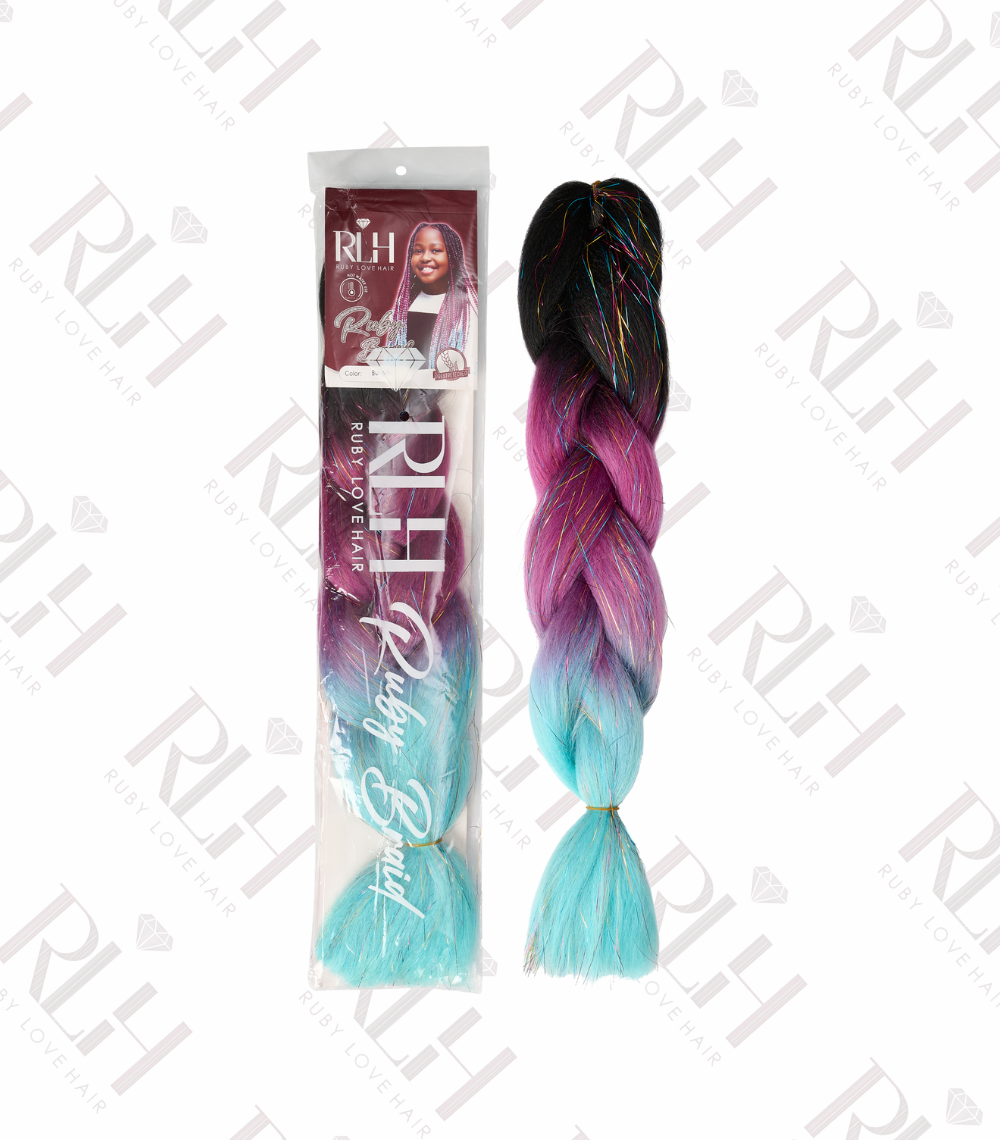 Ruby Love Hair Kiddies Blue Glitter Braid – Pre-Stretched Ombre Fibre